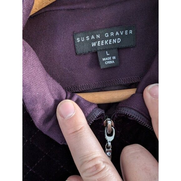 Susan‎ Graver Vest Women's Size Large Purple Velvet Quilted Full Zip Artsy - Picture 2 of 3